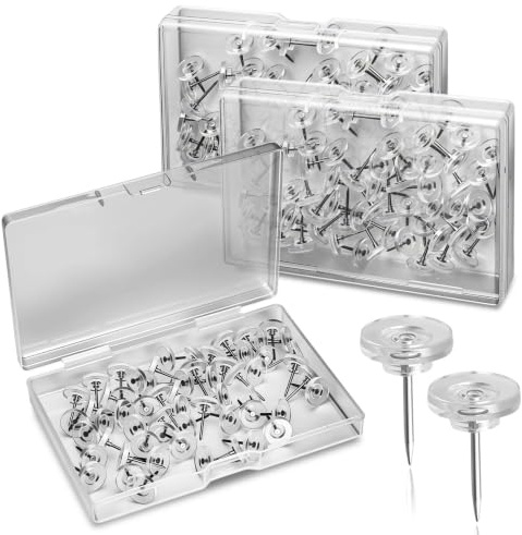 JYYWTSI 180 Pièces Punaises Transparentes, Punaises à Tête Plate 15 mm avec Boîte de Rangement, Épingles pour Tableau Liège, Bureau, École, Maison, Affiches