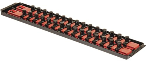Ernst Manufacturing 18-Inch Socket Boss 2-Rail 1/2-Inch-Drive Socket Organizer with Twist Lock Secure Hold and Toolbox Drawer Tray, Red - Made in USA