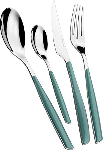 BUGATTI, Glamour, Ensemble de Couverts 24 pièces en Acier Inoxydable 18/10 et Manche Celadon Green. Ensemble de Couverts 6 Personnes: 6 cuillères, 6 fourchettes, 6 Couteaux et 6 cuillères à café
