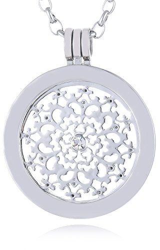 Morella Damen Halskette 70 cm Edelstahl mit Amulett und Coin 33 mm Natur Ornament Silber in Schmuckbeutel