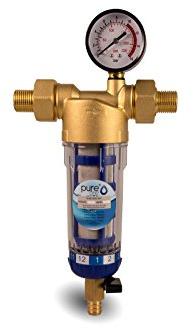 PureOne PPF-60M Longlife Vorfilter 1 (Manometer) Feinheit 40 µm Als Waschmaschinenfilter mit Polyphosphatkugeln, Außenfilter für Wasserpumpe od. Tauchpumpe. Dauer Filtereinsatz, Siphon Auslass