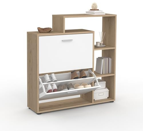 idmarket – Zapatero de imitación haya 2 puertas blancas con estante