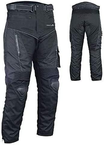 ARISTA Pantalon Moto, Cordura, Impermeable, Forro Térmico Extraíble, 4 Estaciones, Protecciones EVO 1 y 2 CEE Rodilla y Muslos, Modelo PROTECH Negro Talla XL