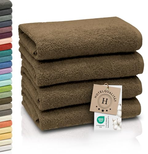 ZOLLNER 4er Set Handtücher - weiche und saugstarke Gästehandtücher - waschbar bis 95°C - Baumwolle - 50x100 cm in braun