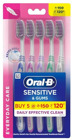 Oral-B Sensitive Care - Spazzolino da denti extra morbido, 5 pezzi, trasparente, manuale, unisex per adulti