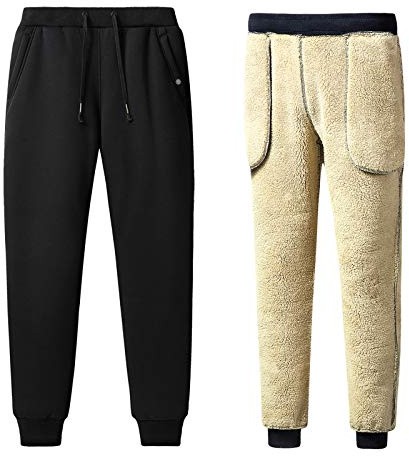 Jamron Herr Vinter Sherpa Fleece Mjukisbyxor Löparbyxor Joggingbyxor med 2 Fickor med Dragkedja (S-6XL, Öppen Botten/Sluten Botten)