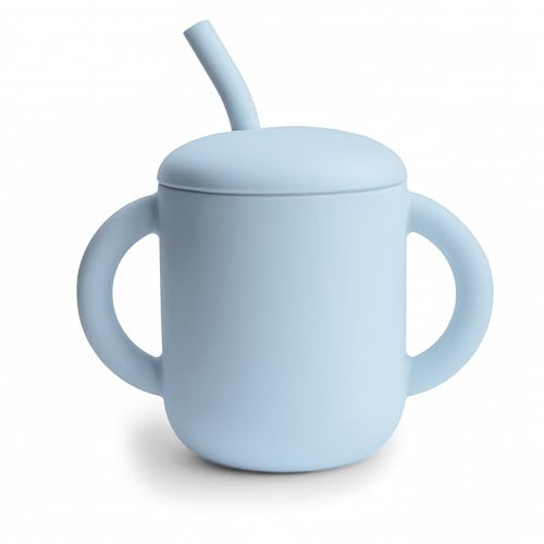 mushie | Tazza da allenamento in silicone e paglia | 6+ mesi | 175 ml, con manici antiscivolo e a prova di fuoriuscite, senza BPA, non perdite, 100% silicone per uso alimentare | Powder Blue