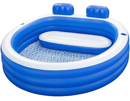 H2OGO! Inflatable Family Pool, Splash Paradise 7'7 x 7'2 x 31 Outdoor Inflatable Swimming Pool for Kids and Adults - Bench Seat, Headrests, & Cupholders