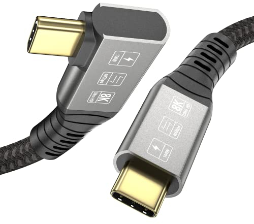 ConnBull Câble pour Thunderbolt 4 Coudé 90 Degrés, USB C Câble Supporte Transfert de données 40 Gbit/s/Vidéo 8K@60Hz / Chargement via 100W (1,2m)