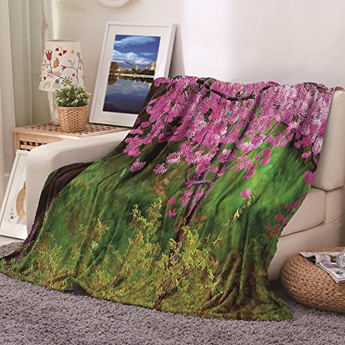 Daesar Decke Sofa Kuscheldecke,Wohndecke Fleece 130X150 Blumen und Blätter Aufdruck Warme Decken Couch