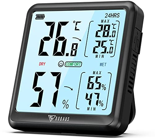 DOQAUS Termómetro Higrometro Digital para Interior Medidor de Temperatura y Humedad con Gran Pantalla LCD,3s de Respuesta Rápida para Medición de la Temperatura y Humedad para Hogar/Oficina-Negro
