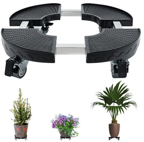 SUBTLETY Rodillo para Plantas Ø39-52cm Ajustable con Ruedas Giratorias 360° Ayuda al Transporte para Macetas Trébede con Ruedas para el Transporte de Plantas Capacidad de Carga 300kg (Negro)