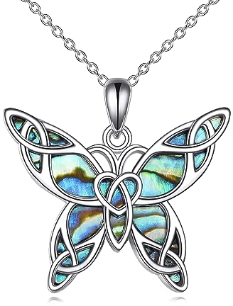 YAFEINI Schmetterling Kette für Damen S925 Sterling Silber Schmetterling Keltische Halskette Anhänger Abalone Muschel Schmuck für Mädchen