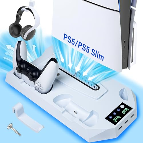 Sehawei Soporte de Refrigeración para PS5/PS5 Pro, Base de Carga con Ventilador de 3 Velocidades y 3 USB HUB para PS5 Pro/PS5 Slim Disc & Digital/PS5 Disc & Digital