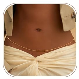 ASCOMY Waist Chains for Women 14K Gold Plated Body Chains Waist Chain Beads Waist Chain Belly Belt Body Chains Adjustable Bikini Body Jewelry Daily Belts Gifts for Women
