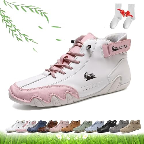 Dammode Handgjorda höga stövlar, barfota promenadskor kvinnor utomhus halkfria lätta Chukka-stövlar som andas Flat Loafers for vandring och promenader (Color : Pink 2, Size : 40 EU)