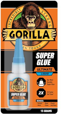 Gorilla Ultimate Super Glue, Clear Glue, 15 Grams (Pack of 1) - Fast-Setting Cyanoacrylate for Quick Fixes & Repairs with Anti-Clog Cap