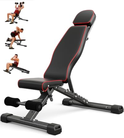 Adjustable Weight Bench for Bench Press,880LBS Stable Workout Equipment with Rod/Extended Head,foldable 90 Degree Weight Benches for Home Gym,Incline Decline Exercise