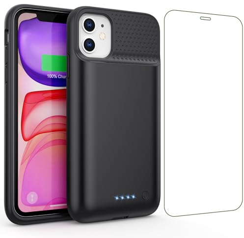 Feob Akkuhülle für iPhone 11/ XR (6,1), 7500mAh 15W Powerbank Hülle Zusatzakku Akku Case Akku Ladehülle Handyhülle Akku Battery Case Akku Hülle für iPhone 11/ XR (6,1) Charger Case-Schwarz