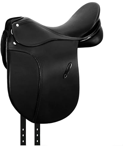 Sazaar Tack English Dressage ST-025 - Sella in pelle di mucca con rivestimento integrale Softie, 33 cm a 48 cm, colore: nero (sedile da 35,6 cm)