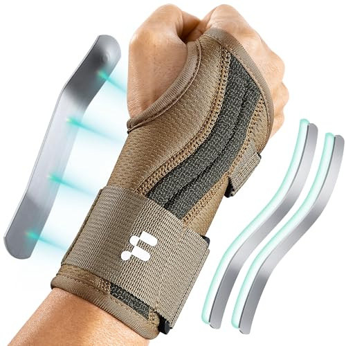 Fitomo Wear Resistant Kevlar Wrist Support with Removable Aluminium Stays for Men Women, Carpal Tunnel Wrist Splint for Arthritis, Tendonitis, Repetitive Strain, Adjustable Wrist Brace for Work Sleep