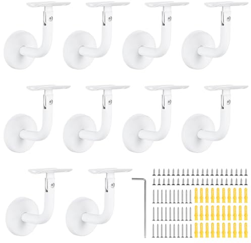 SUPAWAY Soporte pasamanos Barandilla pasamano Soporte pared para barandilla de escalera Soporte pasamanos inox para escaleras pasillos baños pared interior loft pasamanos antiguos (Blanco-10Pcs-Curva)