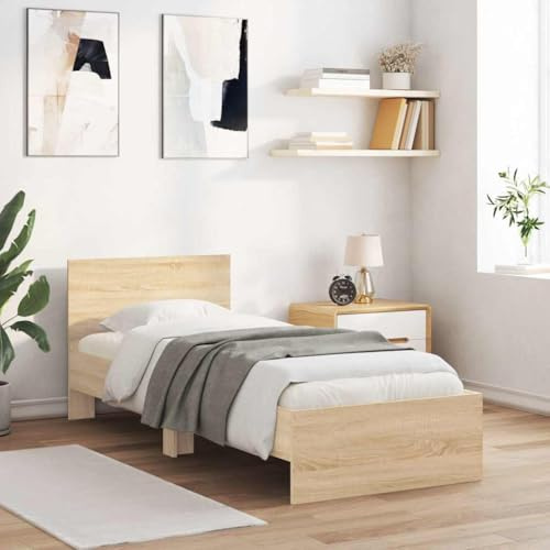 Giroletto senza Materasso con Testiera,Rete letto Letto singolo Reti a Doghe Telaio letto utilizzabile per Camera da letto Dormitorio Camera degli ospiti Albergo Rovere Sonoma 90x200 cm