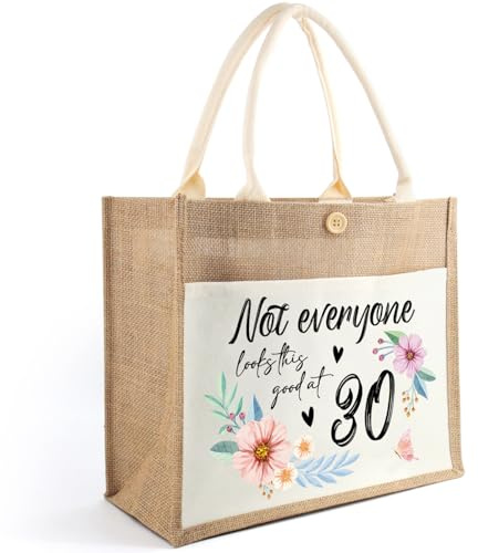 Tarklanda 30th Birthday Gifts For Women, 30th Gift For Her, Women's Jute Tote Bag Presents, Looking Good Shopping Bag, 30 Year Old Birthday Fabulous Gifts for Women