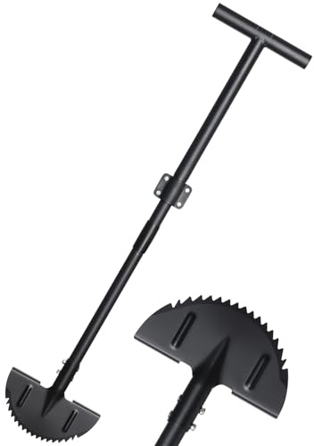 Garden Edger Lawn Tool, Half Moon Edging Shovel for Landscaping Yard, Manual Grass Edger with 34-42 Adjustable Long Handle, Sharp Saw Tooth Blade, T Grip, Stand Up Garden Tools for Sidewalk, Borders