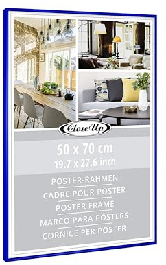Close Up - Cornice per poster, 50 x 70 cm, in plastica blu con retro, vetro in PVC (infrangibile) con profilo largo 12 mm – Colorata e moderna per poster, stampe d'arte, foto – Montaggio a parete in