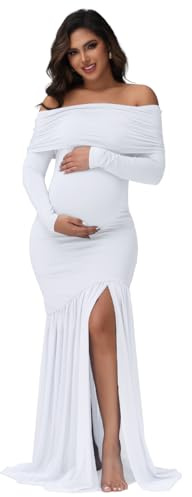 JustVH Women's Maternity Off Shoulder Baby Shower Dress Party Long Gown