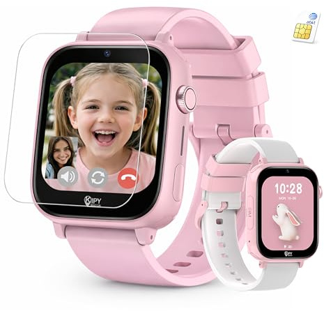 Kipywatch Smart Watch for Kids - Kids Watch with GPS Tracker, Safe Zones Alert – Camera, Voice & Video Call, School Mode – Parental App, Subscription Required - Extra White Strap - Gifts for Girl 3-12