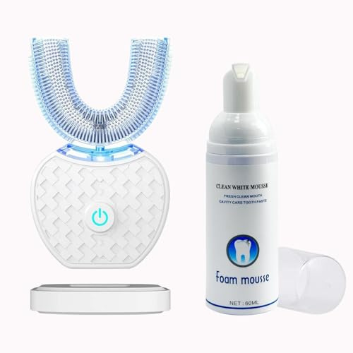 Spazzolino da denti ad ultrasuoni, spazzolino automatico, sbiancamento sonoro dei denti con timer, spazzolino elettrico ad ultrasuoni a 360° per adulti, ricarica wireless (bianco)