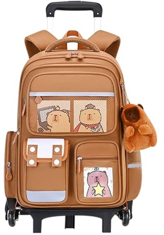 Zaino Con Ruote - Maniglia Retrattile Regolabile In Altezza Con Motivo Capibara, Borsa In Nylon Di Grande Capacità Per Viaggi Scolastici E Lavoro Ragazze E Ragazzi, Trolley Leggero E Resistente | Stud