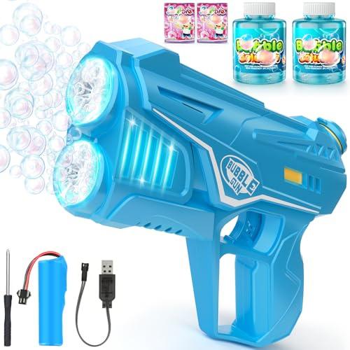 STRUKTURPASTE Seifenblasenmaschine,Seifenblasenpistole Kinder Seifenblasen Machine:LED-Licht Wiederaufladbares Seifenblasen Elektrisch Mit Automatische Bubble Maker Für Kids Party Spielzeug