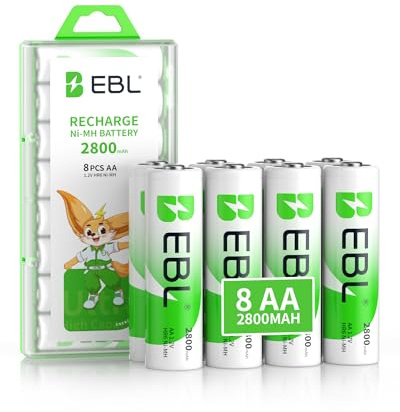 EBL Pack of 8 AA Batteries 2800mAh High Capacity Precharged Ni-MH AA Rechargeable Batteries