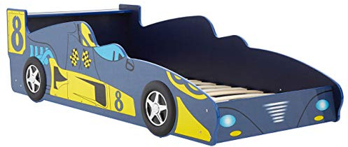Premier Housewares Racing Car Bed, Iron, MDF, Melamine, Plywood, PVC, UV Paint, Blue, Single