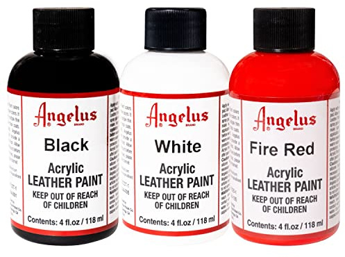 Angelus Acrylic 4 oz Paint, Black, White & Fire Red Trio