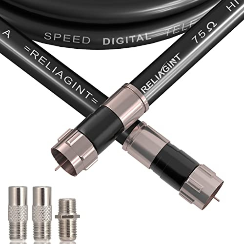 RELIAGINT 30ft RG6 Coaxial Cable Black, 75 Ohm Coax Cable with F Connector & F81 Double Female Coupler, Low Loss High-Speed TV Antenna Extension Cord for HD TV, Satellite & Dish