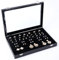 Anillo de terciopelo negro para joyas, sistema de almacenamiento de joyas, caja de joyería con tapa de cristal transparente para anillos, pendientes y gemelos