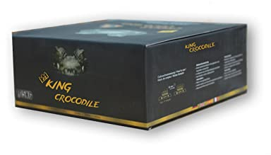 King Crocodile Carbón de coco con larga duración de combustión, 28 x 28 mm, carbón natural sostenible, poco cenizas, bajo consumo de humo, carbón para barbacoa, cubo de carbón de alta calidad, 2 kg