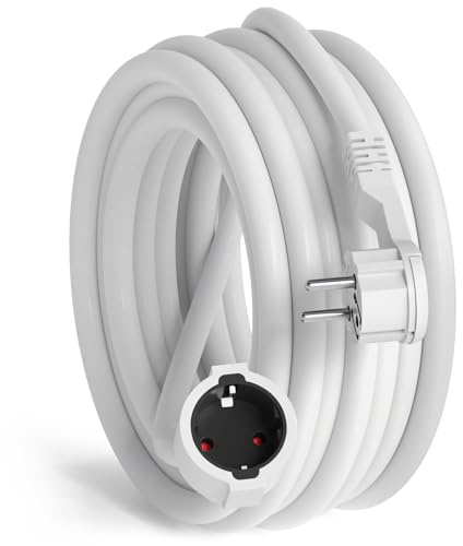 hb-digital 10m Verlängerungskabel mit Winkel-Flachstecker CEE 7/7 auf Schutzkontakt-Kupplung CEE 7/3 – H05VV-F 3×1,5 mm² – IP22 – Weiß