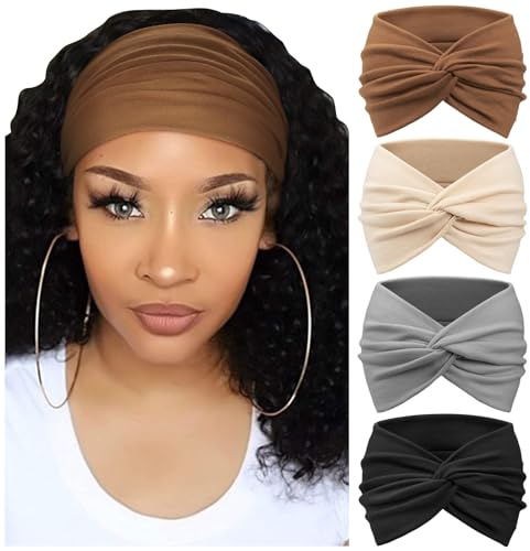 DRESHOW 4 Pack Turban Headbands for Women Wide Vintage Head Wraps Knotted Cute Hair Band Accessories