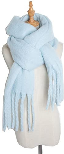 HGJH Schal Damen,Einfarbiger Quastenschal Für Damen, Modeschal, Wild, Elegant, Gebürstet, Erröten, Blau, Breiter Schal, Elegante Damen, Dicker Trend, Weihnachtsschals Für Damen, Warmer Schal