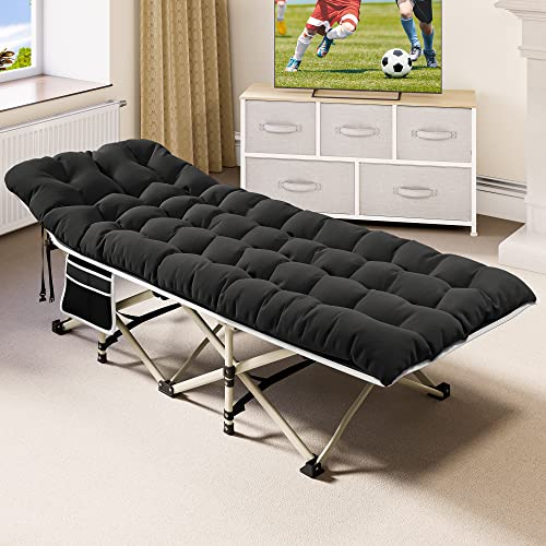 YITAHOME Faltbare Campingbetten für Erwachsene, Strapazierfähiges, Robustes Feldbett mit Extra Dicker Matratze, Starke Dickere Röhren, Schlafbett für das Reisebüro im Freien, schwarz