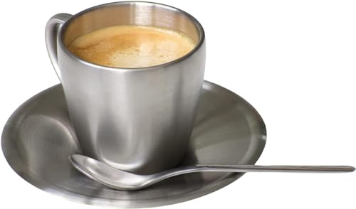 ISOBEL - SILVIA16 Set Tasse + Untertasse 16 cl – mattes Finish, doppelwandig, bruchsicher, spülmaschinenfest, ideal für zu Hause und im Büro