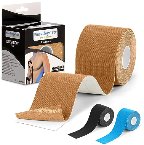 ACWOO Kinesiology Sports Tape, 5cm*5m Roll of Elastic Waterproof Muscle Support Tape, Elastic Therapeutic Sports Tape Adherent Sports Bandages for Support, Sports, Injury Recovery & Pain-Relief