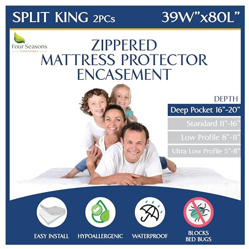 Split King Mattress Encasement 39 x 80 (2PCs Twin XL) - Waterproof Zippered Protector Hypoallergenic Premium Quality Deep Pocket Cover for Adjustable Beds and Split Mattresses (16-20 Depth)