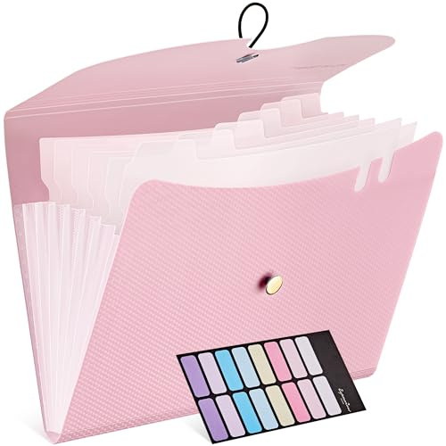 JARLINK 7 Pockets Expanding File Folder, A4 Accordion folders, Pink