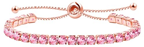 Uloveido Fashion Adjustable Bolo Style Pink Crystal Tennis Bracelet for Women Rose Gold Plated Silder Chain Bracelet Y4043